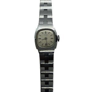 Vtg Timex Watch Women's 18mm Silver Tone Mechanical Manual Wind Square Stainless
